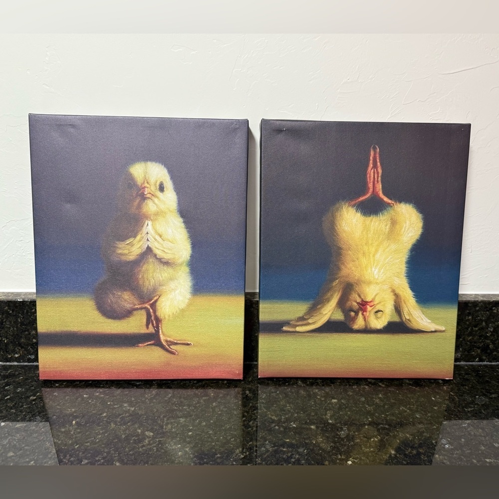 Canvas Wall Decor Baby Chicken Yoga Art